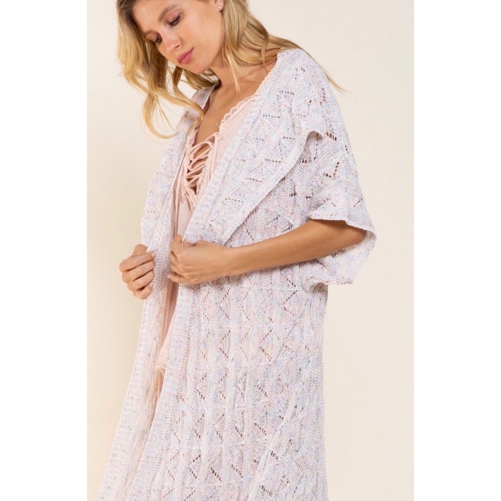 POL White Rainbow Weaved Half Sleeve Long Lightweight Cardigan - Picture 4 of 10